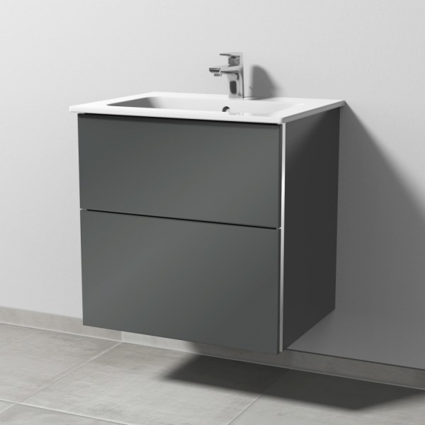Sanipa 3way Waschtischunterbau zu Duravit ME by Starck Waschtisch mit 2 Auszügen, Anthrazit-Glanz