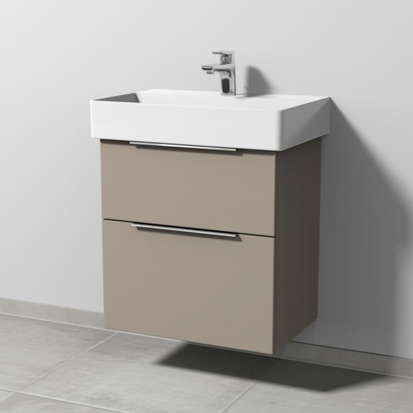 Sanipa 3way Waschtischunterbau zu Duravit Dura Square Waschtisch mit 2 Auszügen, Sandgrau-Matt