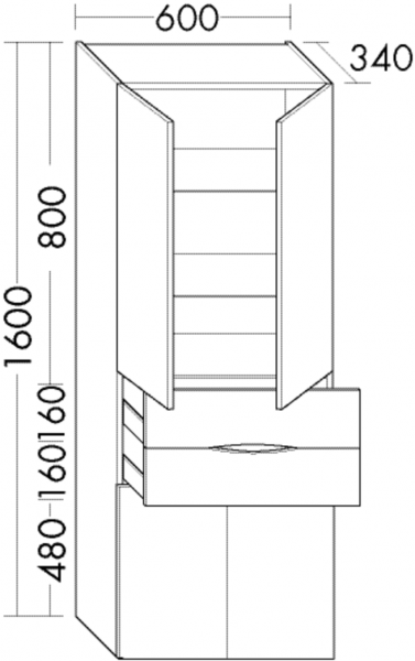 Burgbad Hochschrank Sinea 2.0 Thermo 1600x600x340 Weiß Matt, HSIN060F2781