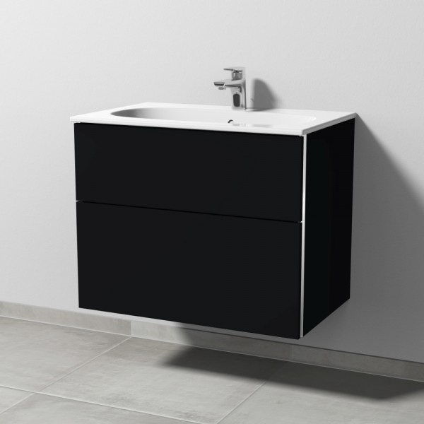 Sanipa 3way Waschtischunterbau zu Geberit Acanto Slim Waschtisch mit 2 Auszügen, Schwarz-Matt