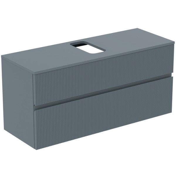 Ideal Standard Waschtischunterschrank Finesse Ausschnitt r/l 1202x440x558mm 2 Auszüge Aschblau matt,