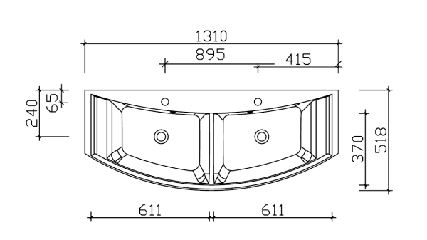 Pelipal Serie 6040 Mineralmarmor-Doppelwaschtisch BMD013M12101, B:1210, H:20, T:460mm