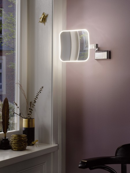 emco LED-Kosmetikspiegel evo 2-armig, 5-fach, eckig, Direktanschluss, 2 Schalter, Farbwechsel, dimmb