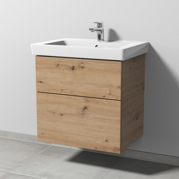 Sanipa 3way Waschtischunterbau zu Villeroy & Boch Subway 2.0 Waschtisch mit 2 Auszügen, Eiche Natura
