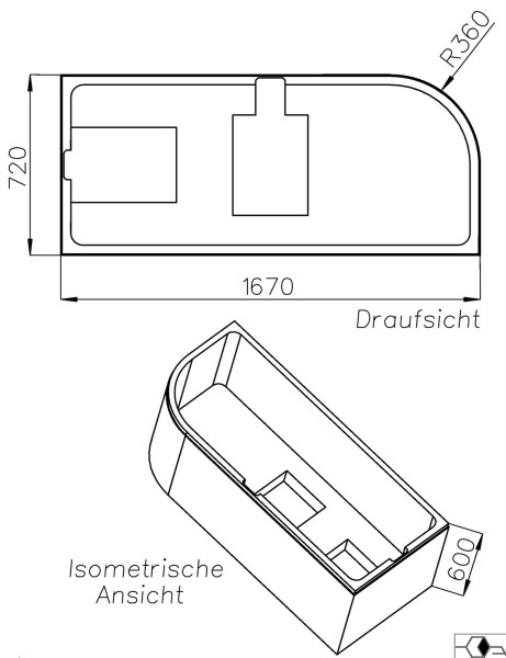 Neuesbad Wannenträger für Kaldewei Centro Duo 1, Nr.129 170x75 Ausf.li