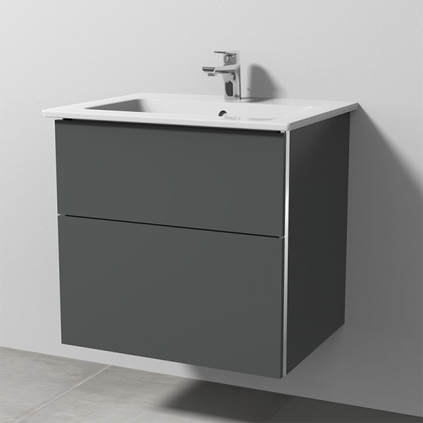 Sanipa 3way Keramik-Set Venticello Keramik-Waschtisch und Unterbau mit 2 Auszügen, Anthrazit-Matt