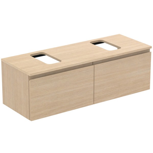 Ideal Standard Waschtischunterschrank Finesse Ausschnitt r/l 1200x440x388mm 2 Auszüge Eiche weiss, E