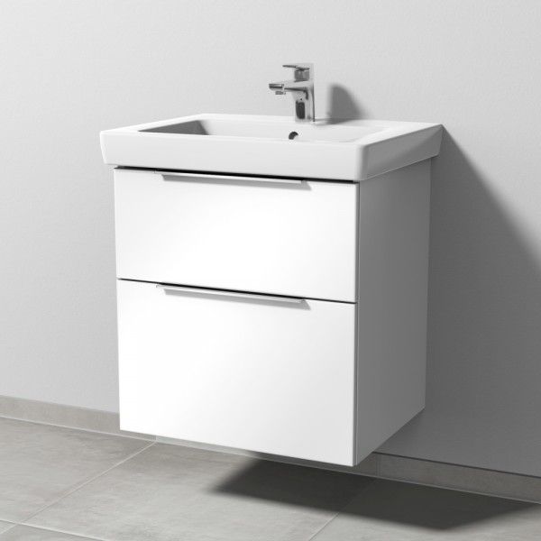 Sanipa 3way Waschtischunterbau zu Villeroy & Boch Subway 2.0 Waschtisch mit 2 Auszügen, Weiß-Glanz