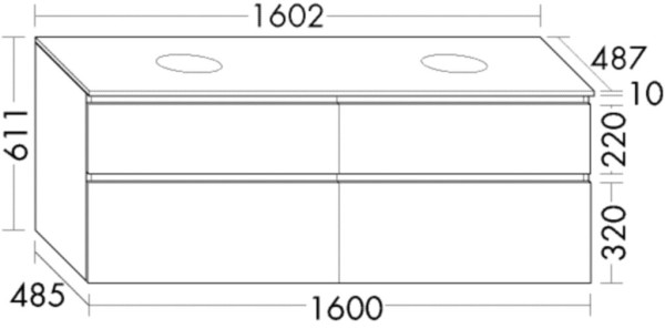 Burgbad Waschtischunterschrank Lin20 Acryl/Lack Matt 611x1602x487 Weiß Hochglanz, SGIH160F5363