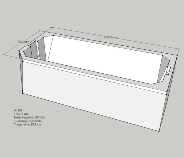Neuesbad Wannenträger für Bette Profi-Form (s) 170x75 Kopfende re/Fußende li