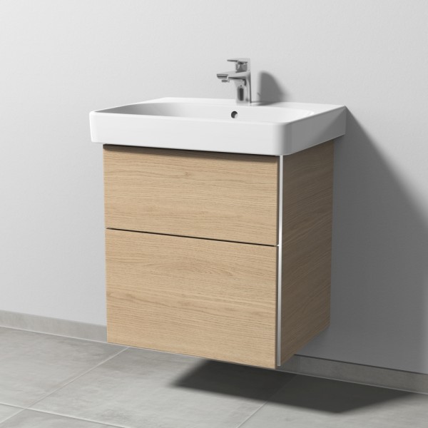 Sanipa 3way Waschtischunterbau zu Geberit Smyle Square Waschtisch mit 2 Auszügen, Eiche-Nordic