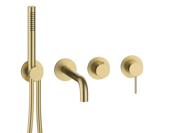 Herzbach MODUL7 Hebelmischer-Farbset 2 Verbraucher Auslauf Brass Steel, 70.702012.1.41