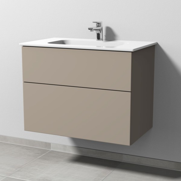 Sanipa 3way Keramik-Set Design Keramik-Waschtisch und Unterbau mit 2 Auszügen, Sandgrau-Matt