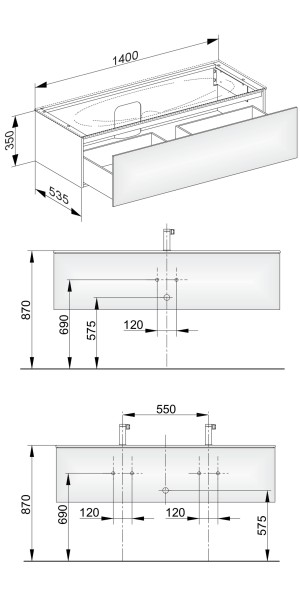 Keuco Waschtischunterschrank Edition 11 31361, 1 Front-Auszug, B: 1400, H: 350, T: 535 mm