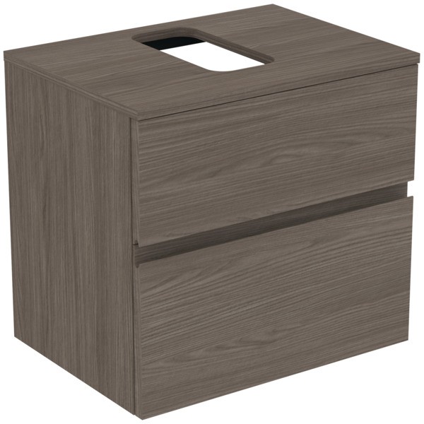 Ideal Standard Waschtischunterschrank Finesse Ausschnitt r/l 602x440x558mm 2 Auszüge Ulme dunkel, E3