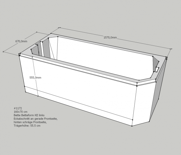 Neuesbad Wannenträger für Bette Profi-Form 160x70 Kopfende li