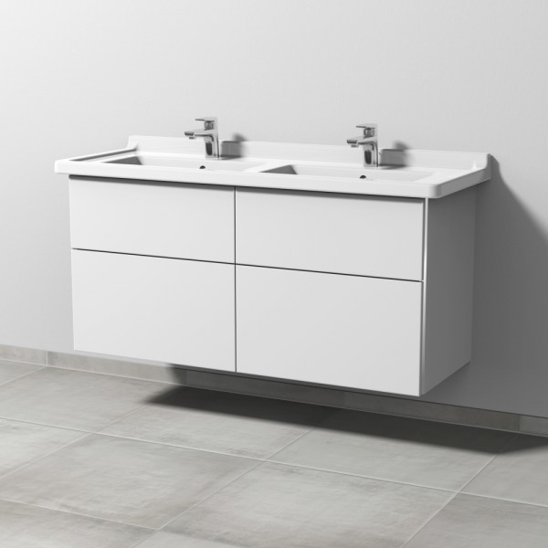 Sanipa 3way Waschtischunterbau zu Duravit Starck 3 Waschtisch mit 4 Auszügen, Weiß-Soft