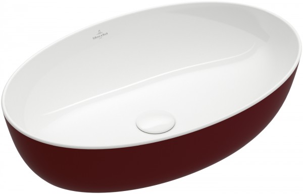 Villeroy & Boch Artis Aufsatzwaschbecken, 610 x 410 x 150 mm, Bordeaux, ohne Überlauf, ungeschliffen