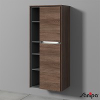 Sanipa TwigaGlas Sanipa TwigaGlas Stauraumschrank, LED-Beleuchtung, 2 Türen, offenes Fach, Eiche-Santana, SY11549