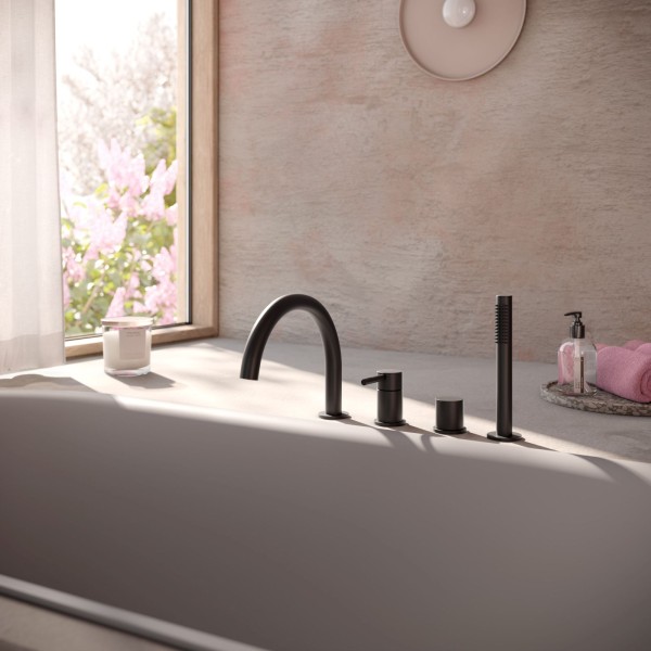 Herzbach DEEP BLACK Vierloch-Wannenarmatur mit Auslauf Schwarz matt, 18.022025.1.12