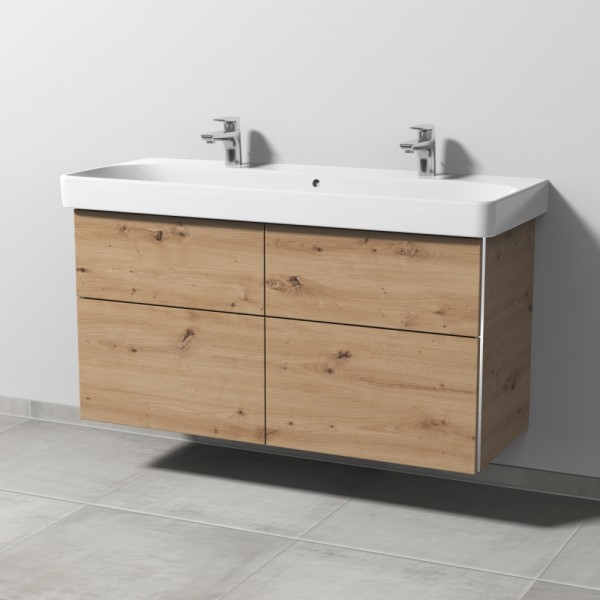 Sanipa 3way Waschtischunterbau zu Geberit Smyle Square Waschtisch mit 4 Auszügen, Eiche Natural-Touc