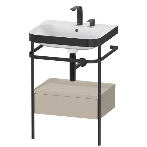 Duravit Happy D.2 Plus c-bonded Set mit Metallkonsole und Schubkasten Taupe Seidenmatt 575x490x850 m
