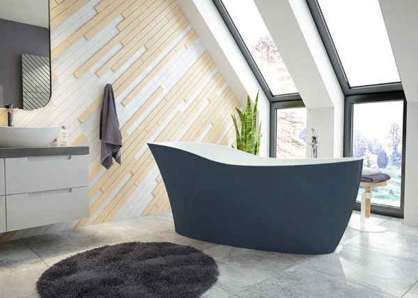 Hoesch Badewanne Namur Lounge 1900x900 freistehend Solique, BiColor Weiß-Schiefergrau, 4493.112305