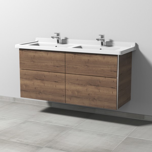 Sanipa 3way Waschtischunterbau zu Duravit Starck 3 Waschtisch mit 4 Auszügen, Eiche-Tabak