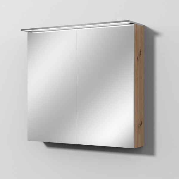 Sanipa Reflection Spiegelschrank MALTE 80 mit LED-Aufsatzleuchte, Eiche Natural-Touch