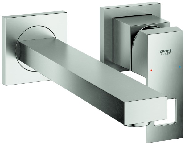 GROHE 2-Loch-WT-Wandbatterie Eurocube 23447 Fertigmontageset supersteel, 23447DC0