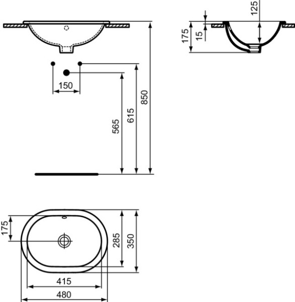 Ideal Standard Einbauwaschtisch Connect oval
