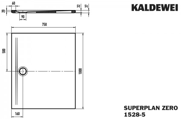 Kaldewei Duschwanne SUPERPLAN ZERO Mod.1528-5, 750 x 1000, alpin,PEFF,Wt extrafl.