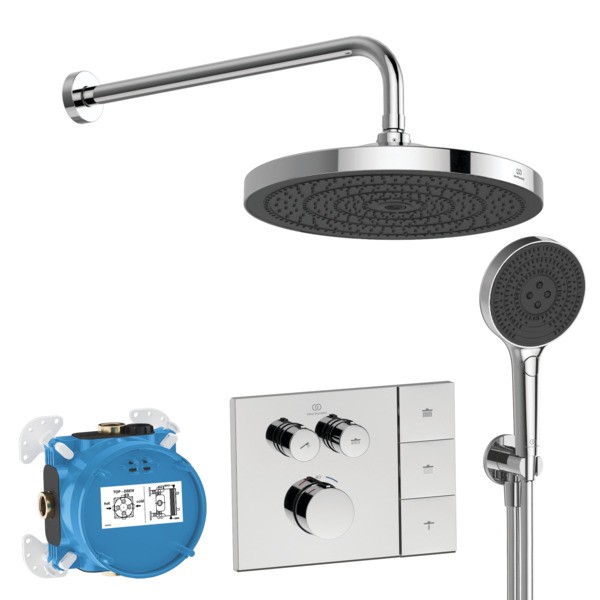 Ideal Standard Armaturen-Paket 01 Ceratherm Navigo Brausethermostat, Regenbrause, HB Chrom, A7892AA