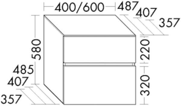 Burgbad Unterschrank Lin20 HGL 580x400x357 Trend-/RAL-Farbe Hochglanz, USIU040F5374