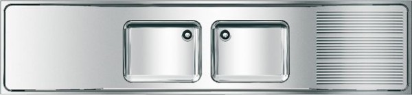 KWC Aquarotter Gewerbespüle, MAXIMA, Edelstahl, 2 Becken, 2600x432x600 mm, Tropfteil re, 2000057712