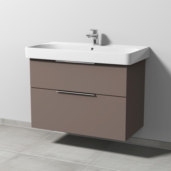 Sanipa 3way Waschtischunterbau zu Geberit Smyle Square Waschtisch mit 2 Auszügen, Taupe-Matt