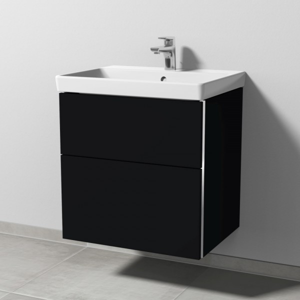 Sanipa 3way Waschtischunterbau zu Villeroy & Boch Avento Waschtisch mit 2 Auszügen, Schwarz-Matt