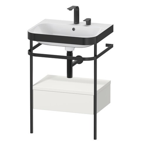 Duravit Happy D.2 Plus c-bonded Set mit Metallkonsole und Schubkasten Nordic Weiß Seidenmatt 575x490