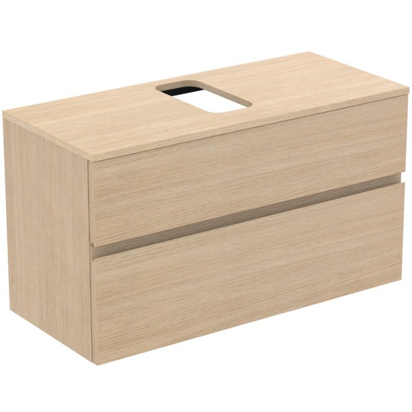 Ideal Standard Waschtischunterschrank Finesse Ausschnitt r/l 1002x440x558mm 2 Auszüge Eiche weiss, E