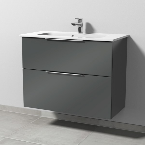 Sanipa 3way Waschtischunterbau zu Duravit ME by Starck Waschtisch mit 2 Auszügen, Anthrazit-Glanz