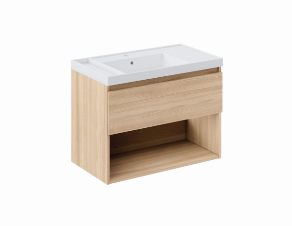 Cosmic Bbest Unterschrank 1 Schublade Und 1 Ablage mit Teckstone-Waschbecken, Eiche Natur, WJB010P18
