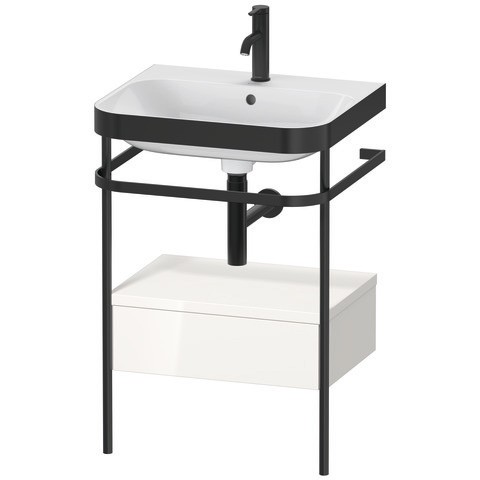 Duravit Happy D.2 Plus c-bonded Set mit Metallkonsole und Schubkasten Weiß Hochglanz 575x490x850 mm