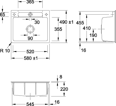 Villeroy & Boch Einbauspüle Siluet 60 S flat 600x510mm Ablgarn. aus TitanCeram Graphite cplus, 33461