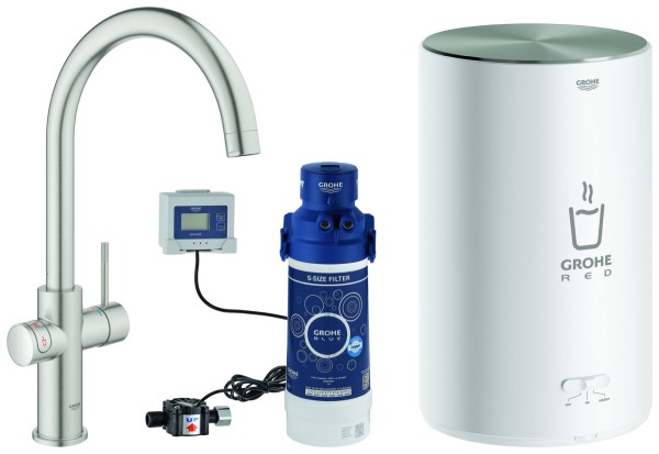 Grohe Armatur und Boiler Red Duo 30083 M-Size C-Auslauf supersteel, 30083DC1