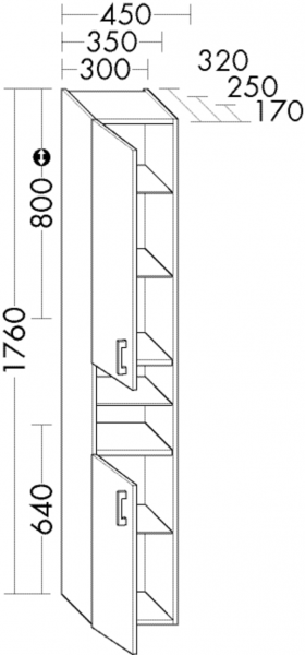 Burgbad Hochschrank Sys30 PG4 Sana 1760x300x170 Trend- oder RAL-Farbe HGL, HSF3032LF5348