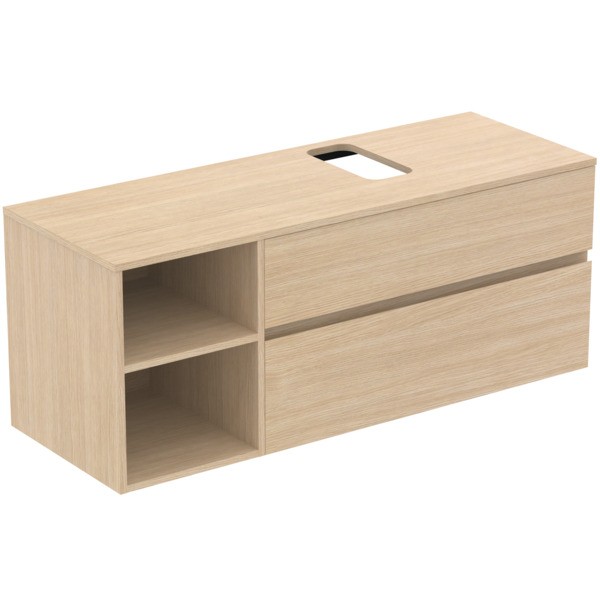 Ideal Standard Waschtischunterschrank Finesse Ausschnitt r/l 1402x505x558mm 2 Auszüge Eiche weiss, E