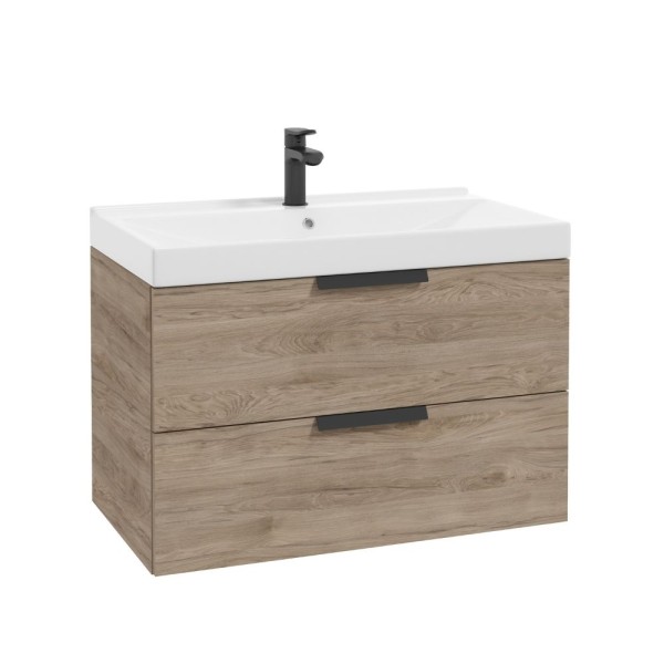 Neuesbad Serie 40 Waschtischunterschrank mit 2 Schubladen, B:800,H:500,T:450mm, Korpus/Front: Walnus