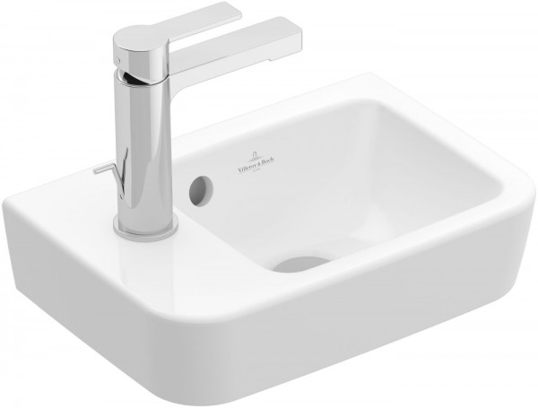 Villeroy & Boch Handwaschbecken Compact O.novo 360x250mm Eckig BP re 1HL. m. ÜL. Weiß Alpin, 4342360