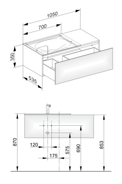 Keuco Waschtischunterschrank Edition 11 31153,1 Front-Auszug, B: 1050, H: 350, T: 535 mm