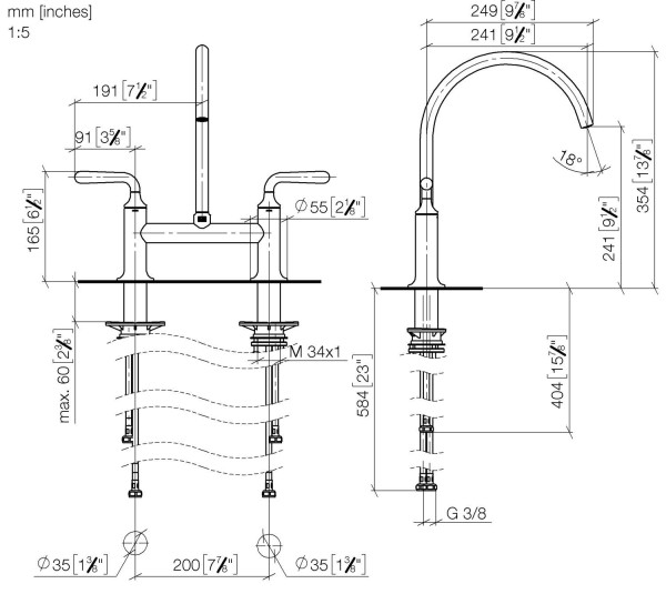 Dornbracht Zweiloch-Brückenbatterie für Spül-/ Profibrause VAIA 19815809 Champagne (22kt Gold)